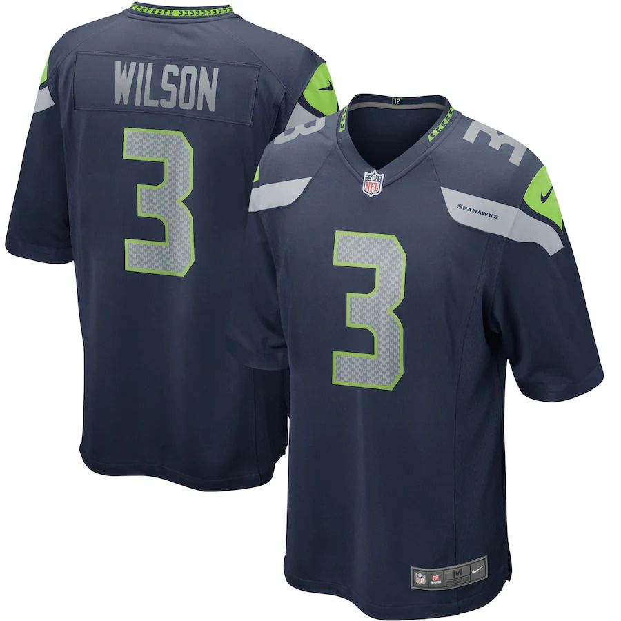 Men Seattle Seahawks 3 Russell Wilson Nike Navy Game Player NFL Jersey